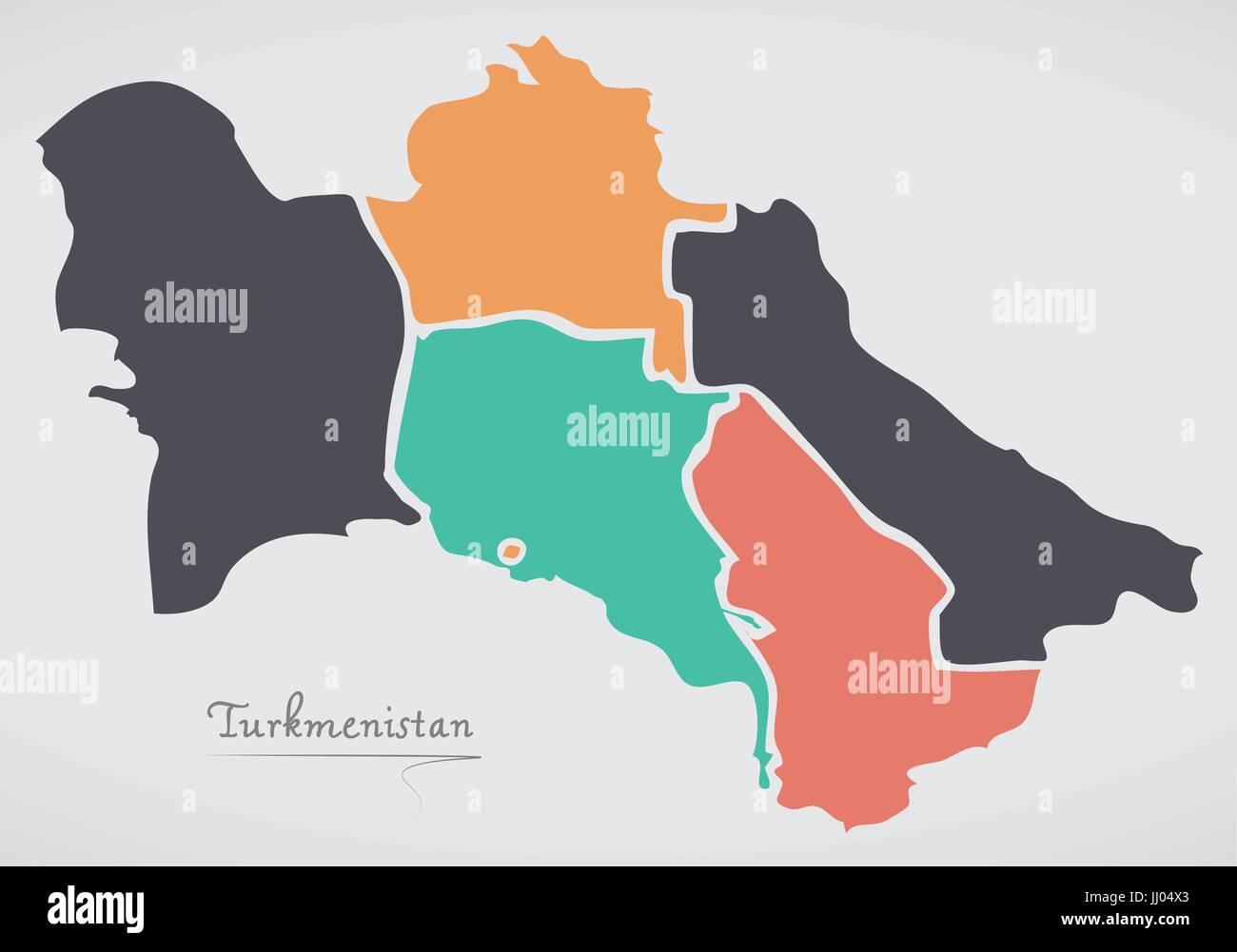 Turkmenistan-Karte mit Staaten und moderne Runde Formen Stock Vektor