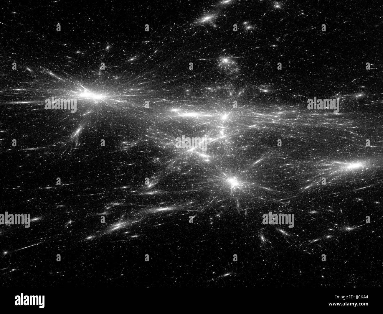 Young startet im Deep Space, Computer generierte Fraktale Intensität Kartenhintergrund, 3D-Rendering, schwarz und weiß Stockfoto