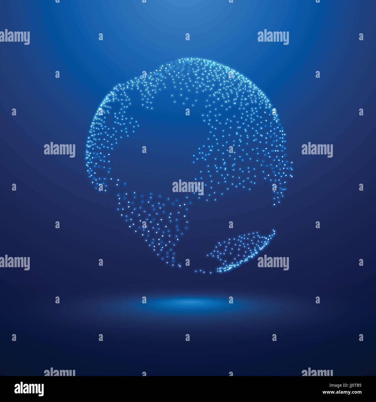 Planetenerde oder Welt mit Kontinenten der leuchtende Punkte im blauen Raum. Technik-Hintergrund. VEKTOR Stock Vektor