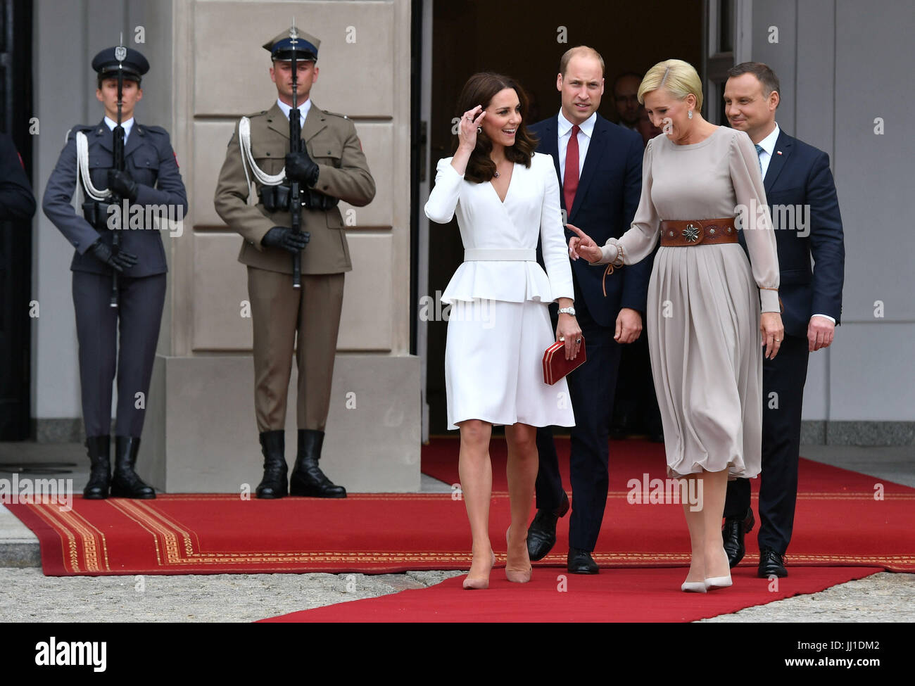 Der Herzog und Herzogin von Cambridge treffen Präsident Andrzej Duda und seine Frau Agata im Präsidentenpalast in Warschau, Polen, am ersten Tag ihrer fünftägigen Tour von Polen und Deutschland. Stockfoto