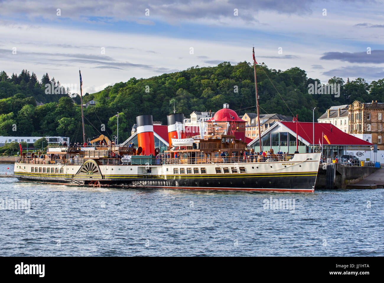PS Waverley, letzte seegehende Passagier-tragenden Raddampfer im Hafen von Oban, Argyll and Bute, Scotland Stockfoto