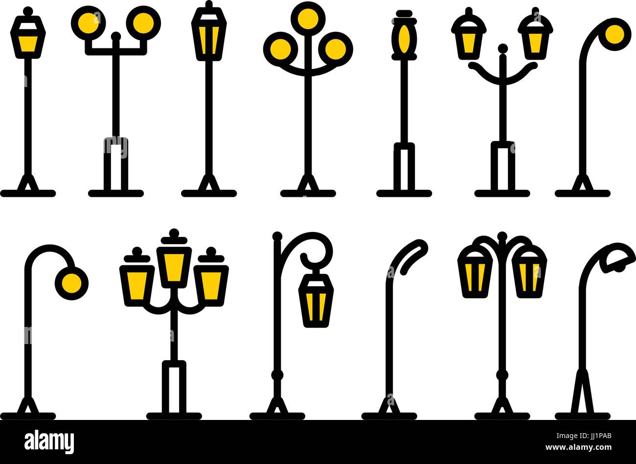Straßenlaterne Symbolsammlung zu skizzieren. Isolierte Parks design Element-Vektor-illustration Stock Vektor