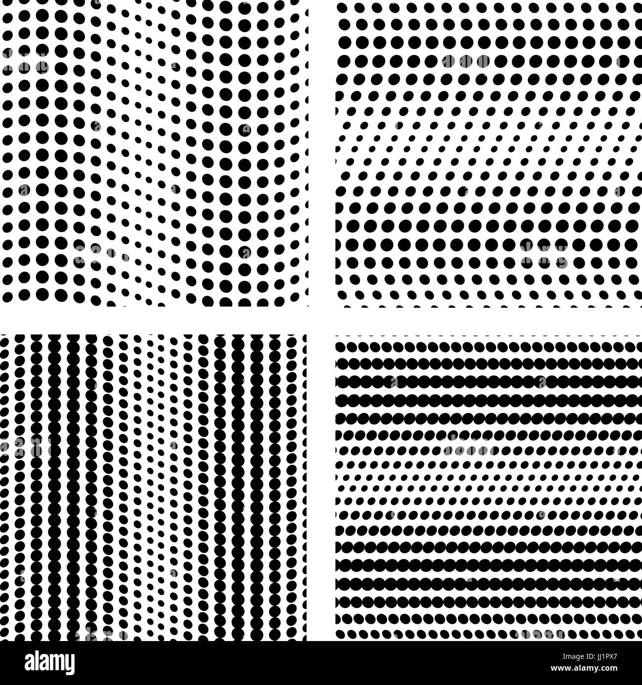 Hintergrund des Punkte-Vektor-Sammlung. Dot nahtlose Polka Dot Muster gesetzt. Schwarze Punkte Comics Hintergrundvorlagen. Wellenförmige Muster. Abstrakt schwarz bi Stock Vektor