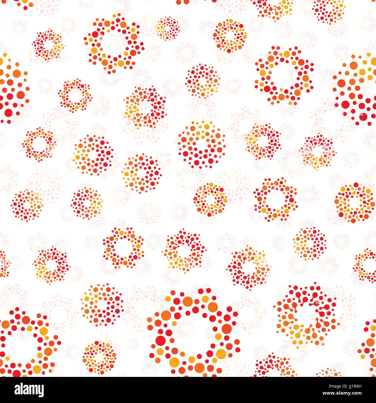 Orange Farbe abstrakte nahtlose Kreise entwerfen ungewöhnliche Muster. Vektor isoliert wiederholbare Rundformen Background. Universum futuristische Metaball Punkte w Stock Vektor