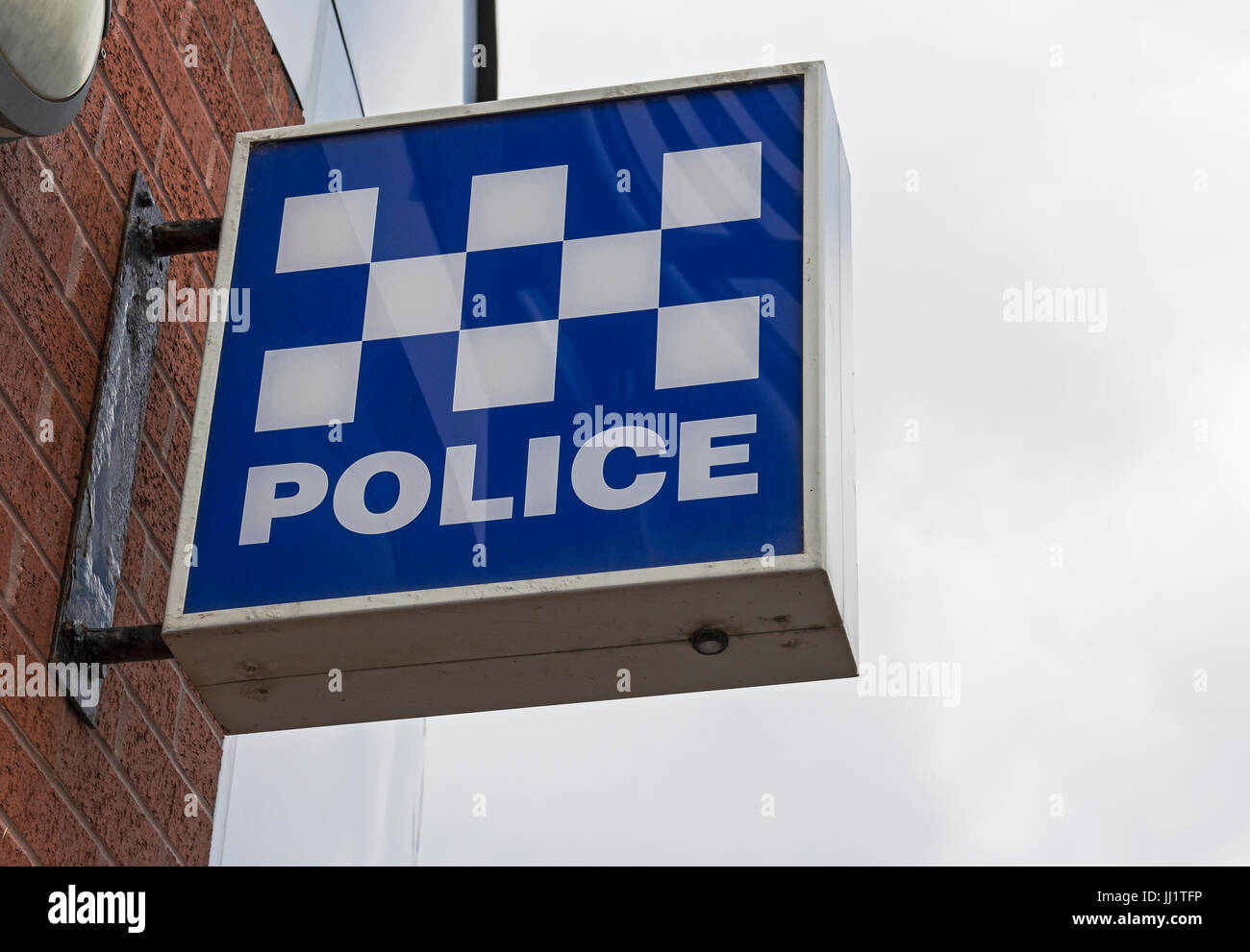 Polizei Schild über Blyth Polizeistation, UK Stockfoto