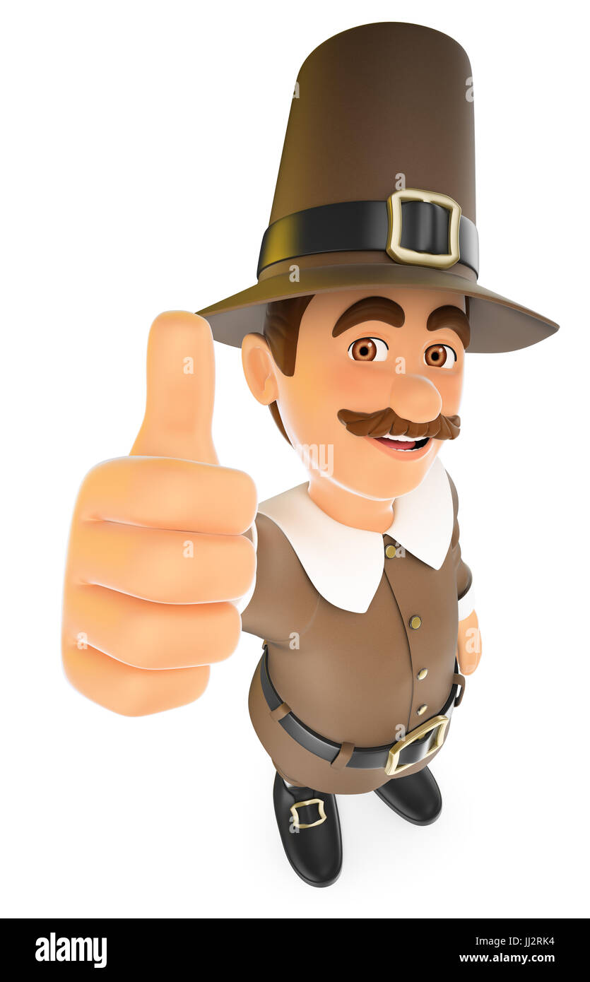 Thanksgiving Menschen 3D-Illustration. Mann mit Daumen oben. Isolierten weißen Hintergrund. Stockfoto