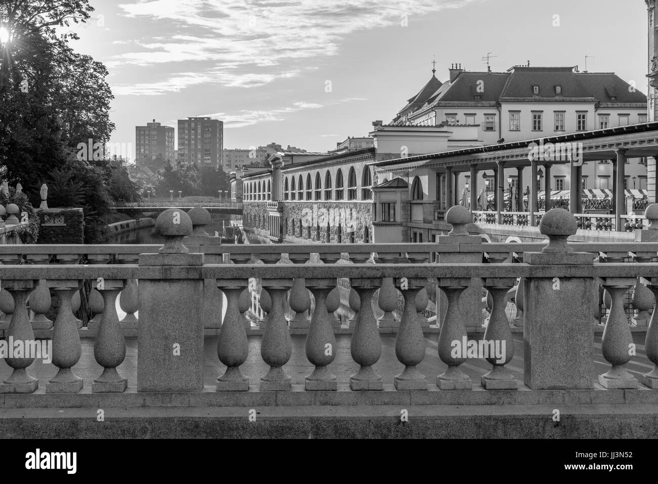 Leere Ljubljana am Sonntagmorgen Stockfoto