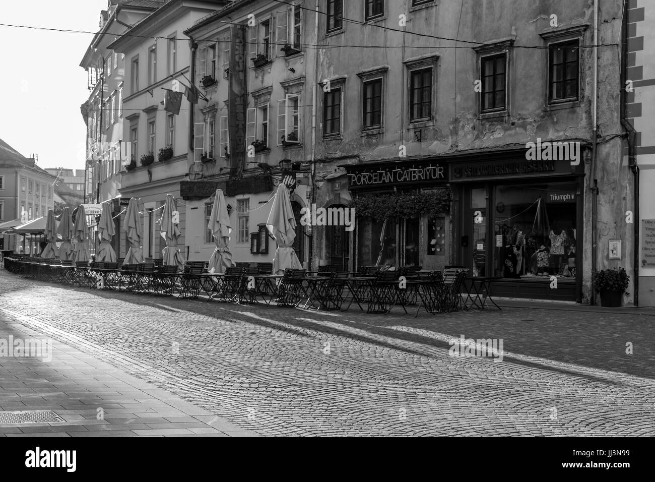 Leere Ljubljana am Sonntagmorgen Stockfoto