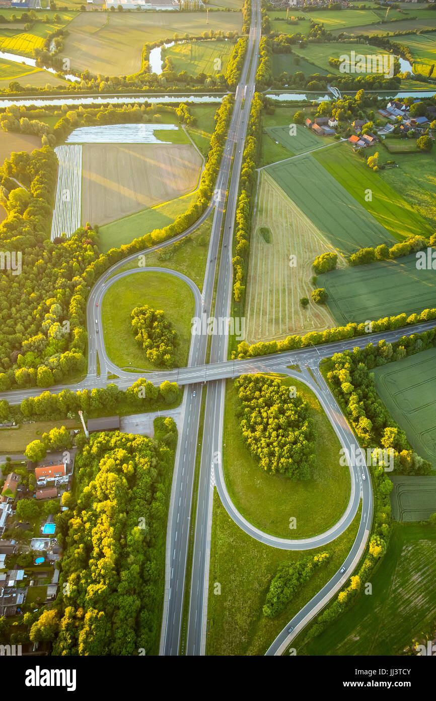 Kreuzung Rünthe, Autobahn A1, Bergkamen, Ruhr und Umgebung, Nordrhein-Westfalen, Deutschland Stockfoto