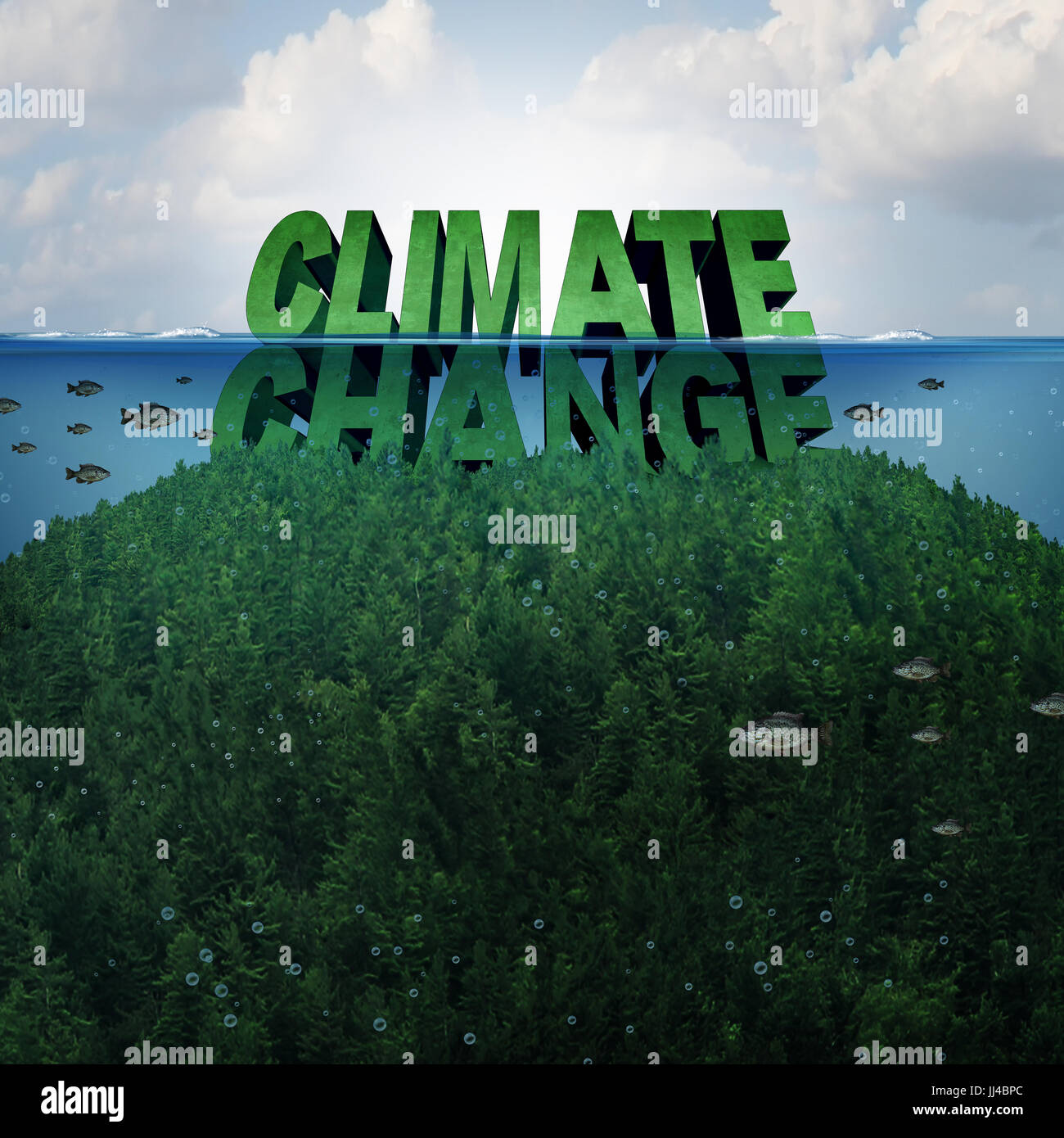 Klimawandel und extreme Wetter Bedingungen Konzept und steigende Meeresspiegel aufgrund der globalen Erwärmung und Abschmelzen der polaren Eiskappen. Stockfoto