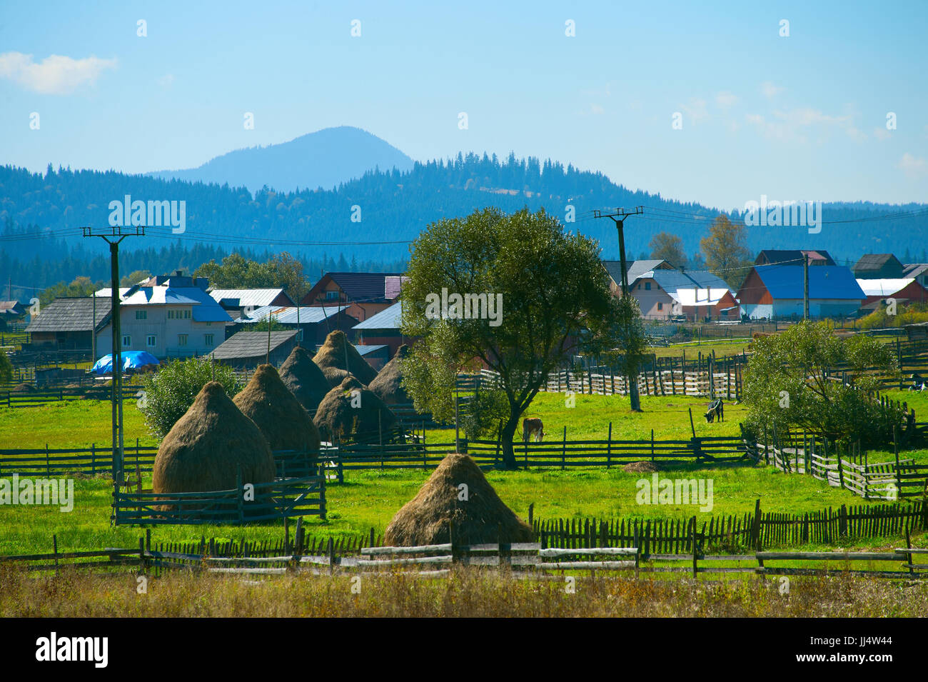 Blick auf typisch rumänischen Dorf an sonnigen Tagen. Rumänien Stockfoto