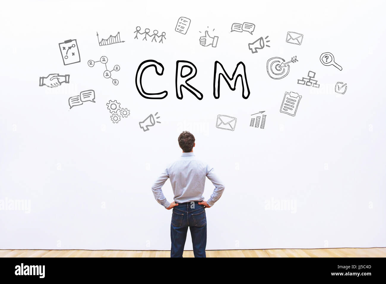 Crm-Konzept auf weißem Hintergrund, Customer Relationship Management Stockfoto