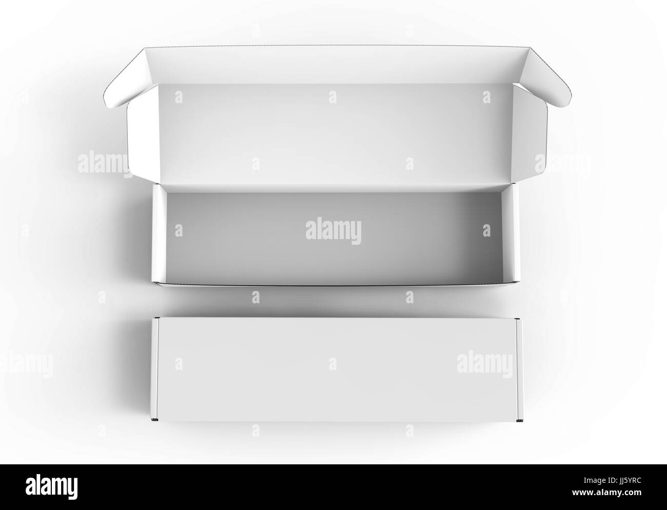 Leere Pappschachtel mock-up, Verpackungselemente für Design verwendet in 3D-Rendering, öffnen zwei Kisten mit einer Ansicht von oben Stockfoto