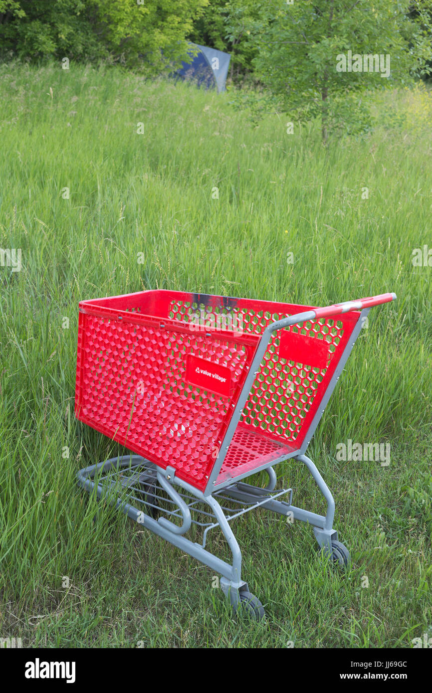 Leerer Einkaufswagen im Stadtpark Stockfoto