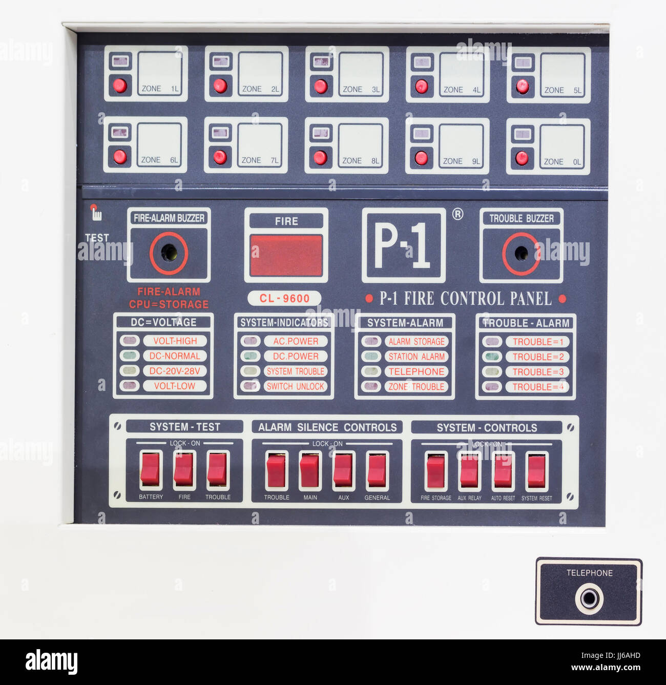 Control Panel für Brandmeldeanlage; Sicherheits-Ausrüstung Stockfoto