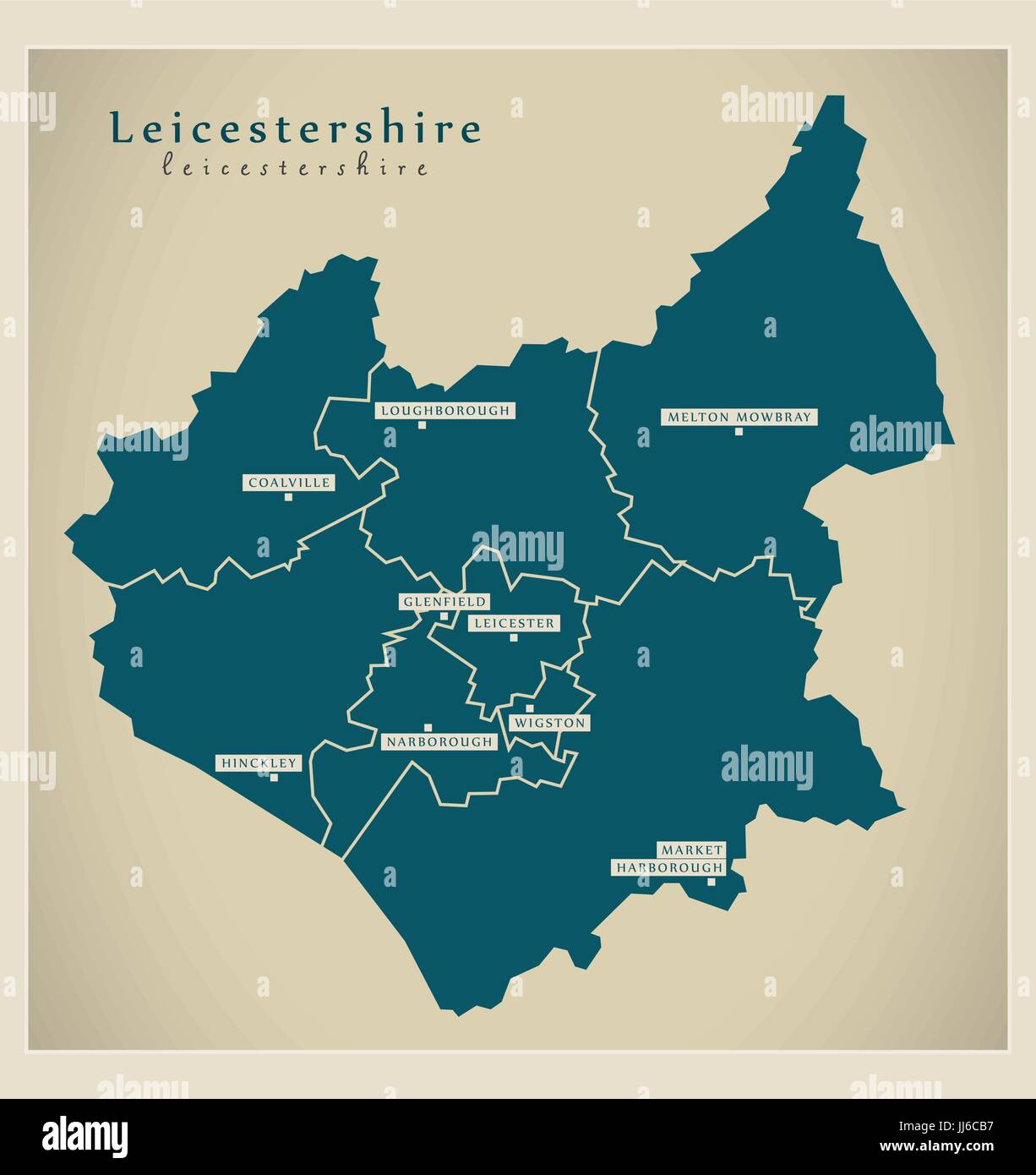 Moderne Karte - Leicestershire Grafschaft mit Bezirk Grenzen UK illustration Stock Vektor