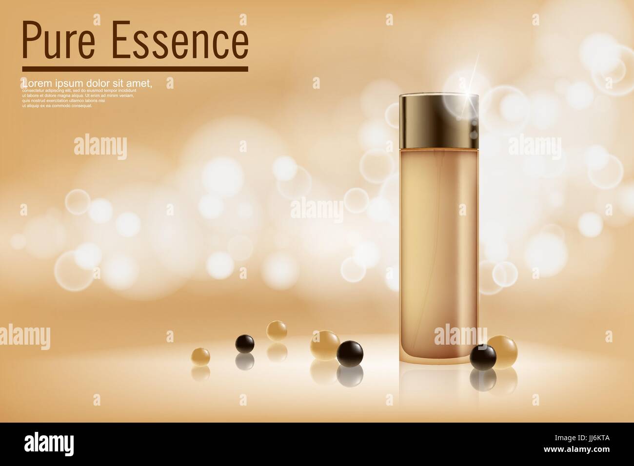 Plakat für die Förderung der feuchtigkeitsspendende Kosmetikprodukt. Shinytranslucent Glasflasche mit weichen Bokeh Hintergrund. Vektor-Illustration. Stock Vektor