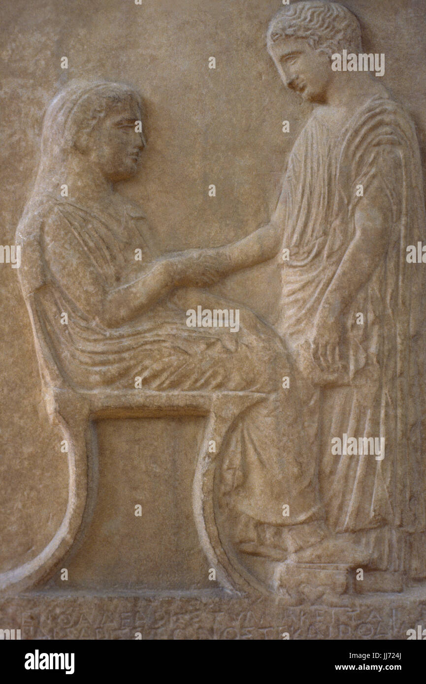 Funerary Stele von Aristylla, 430-25 BC. Dachboden. Marmor. Von Piräus. Griechenland. Nationales Archäologisches Museum. Athen. Stockfoto