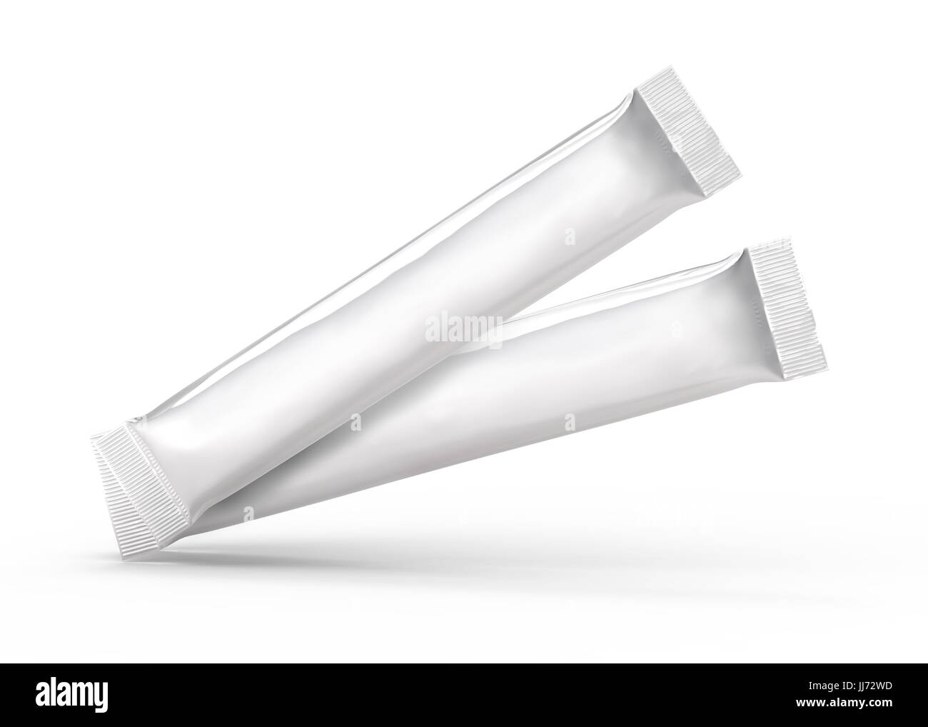 Leeren Stick Pack Mockup, 3d Rendering Kunststoff Folie Pakete für Design-Anwendungen isoliert auf weißem Hintergrund Stockfoto