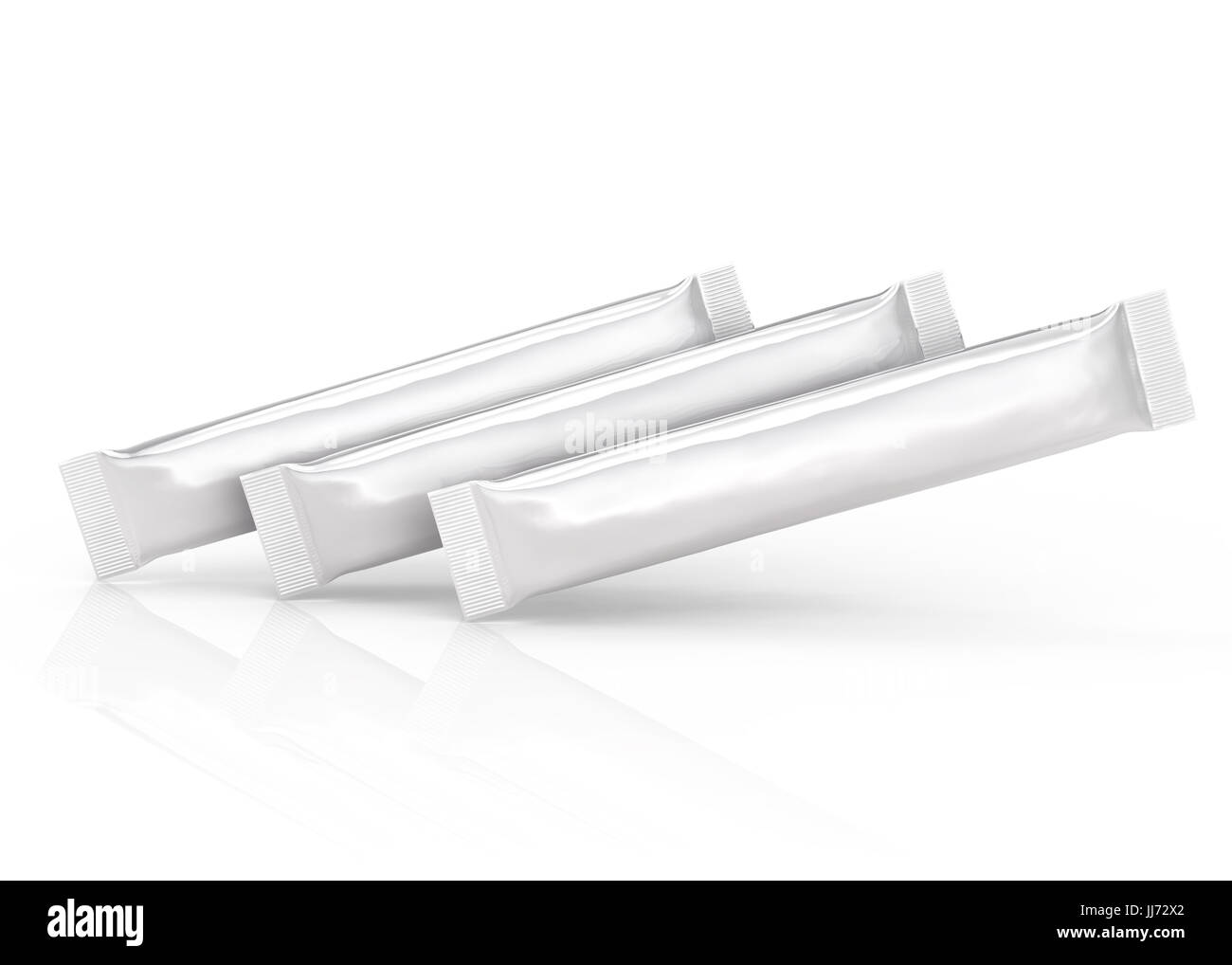 Leeren Stick Pack Mockup, 3d Rendering Kunststoff Folie Pakete für Design-Anwendungen isoliert auf weißem Hintergrund Stockfoto