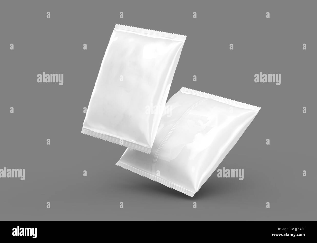 Folie Essen Paket Mockup, 3d Rendering weißes Paketvorlage für die Gestaltung Verwendung auf dunkelgrauen Hintergrund isoliert Stockfoto