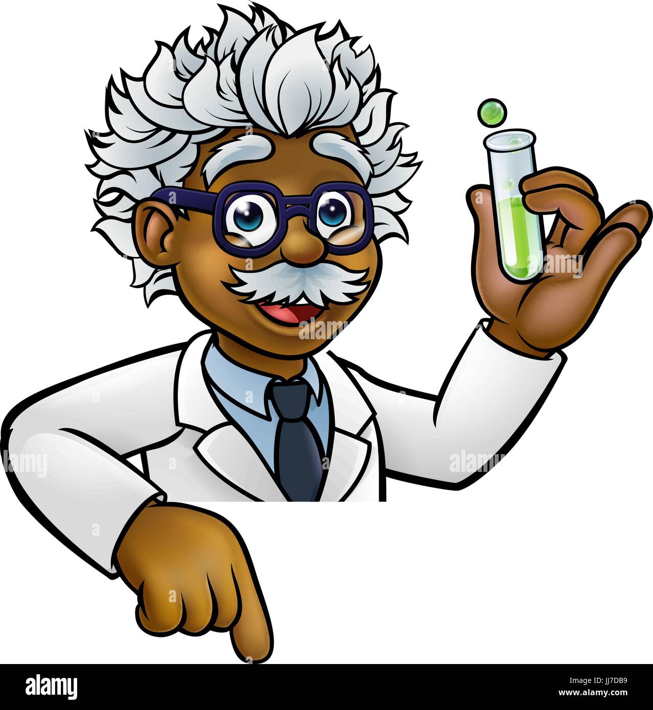 Wissenschaftler-Cartoon-Figur hält Reagenzglas Stock Vektor