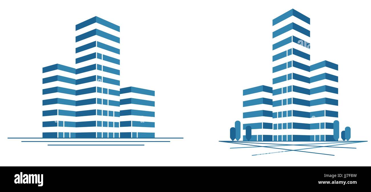 Moderne Stadt, Wolkenkratzer-Logo. Bauwesen, Symbol oder Etikett. Vektor-illustration Stock Vektor