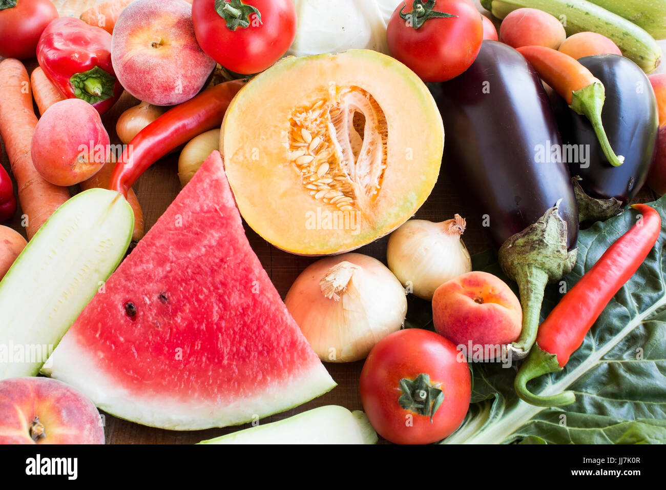 Obst und Gemüse auf einem Haufen. Stockfoto