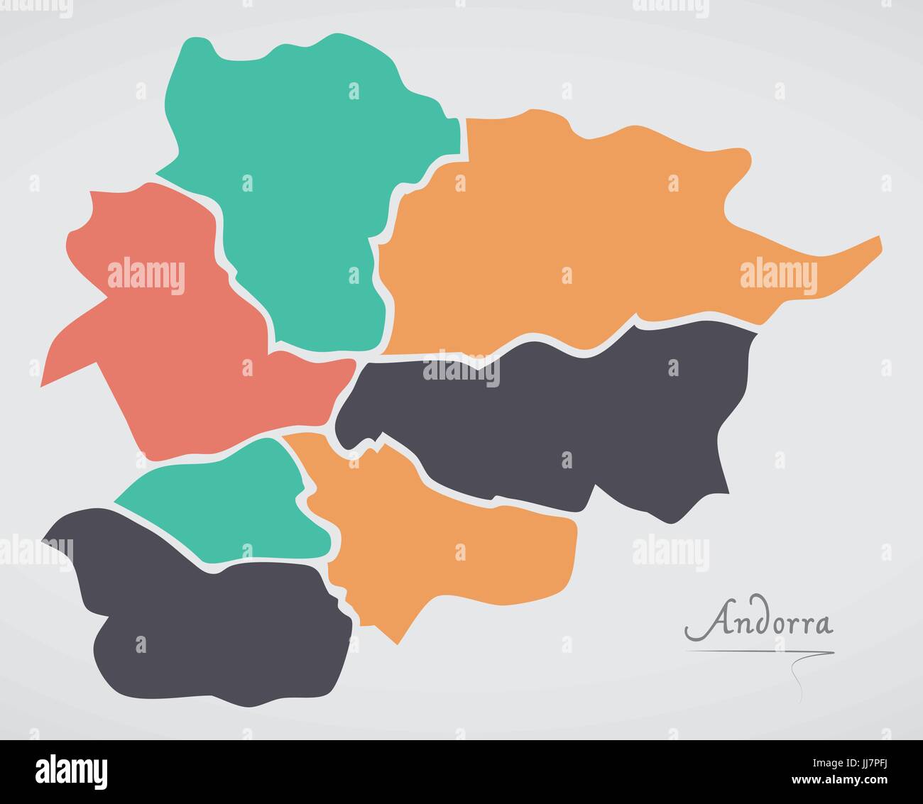 Andorra-Karte mit Staaten und moderne Runde Formen Stock Vektor