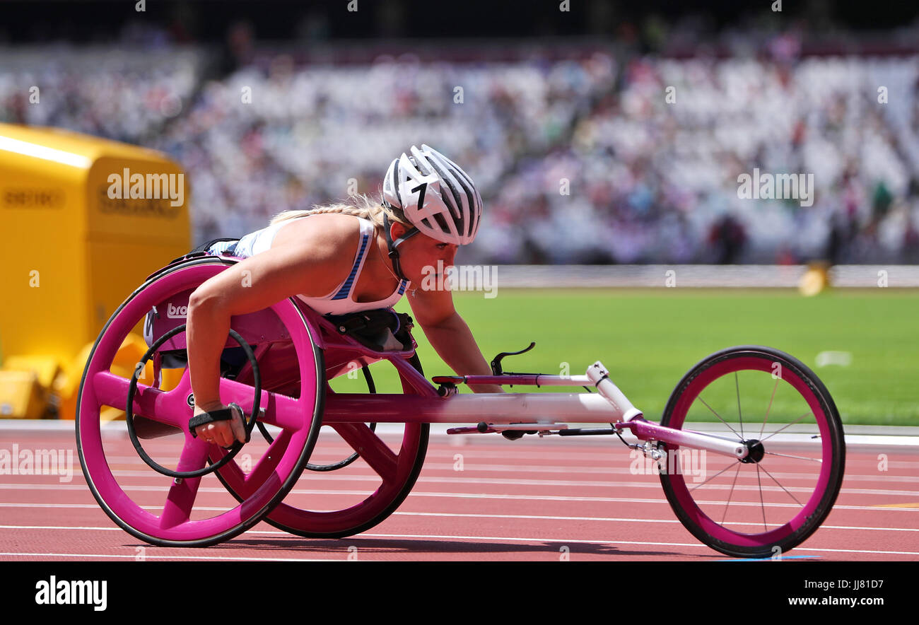 Großbritanniens Samantha Kinghorn in der Frauen 400m T53 Runde 1 Hitze 1/2 Tag fünf der 2017 Para Leichtathletik Weltmeisterschaften im London Stadium. Stockfoto