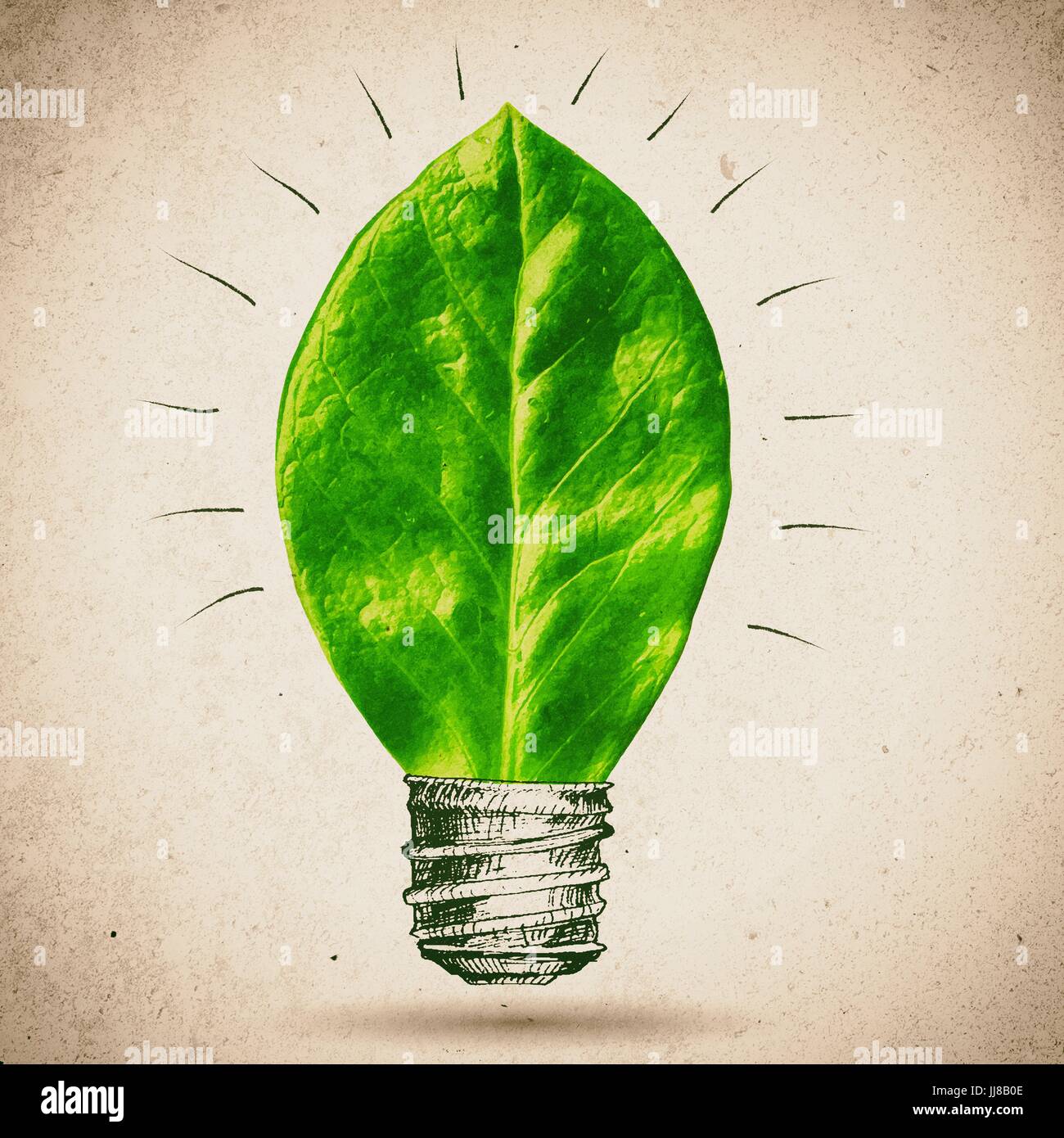Grüne Lampe Abbildung. Blatt mit skizzierte Lampe isoliert auf weißem Hintergrund Stockfoto