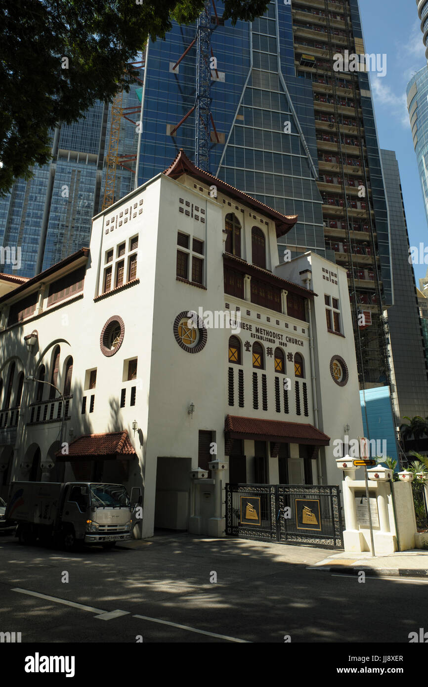 Telok Ayer chinesische methodistische Kirche (TA1) bei Telok Ayer Street, Chinatown, Singapur Stockfoto