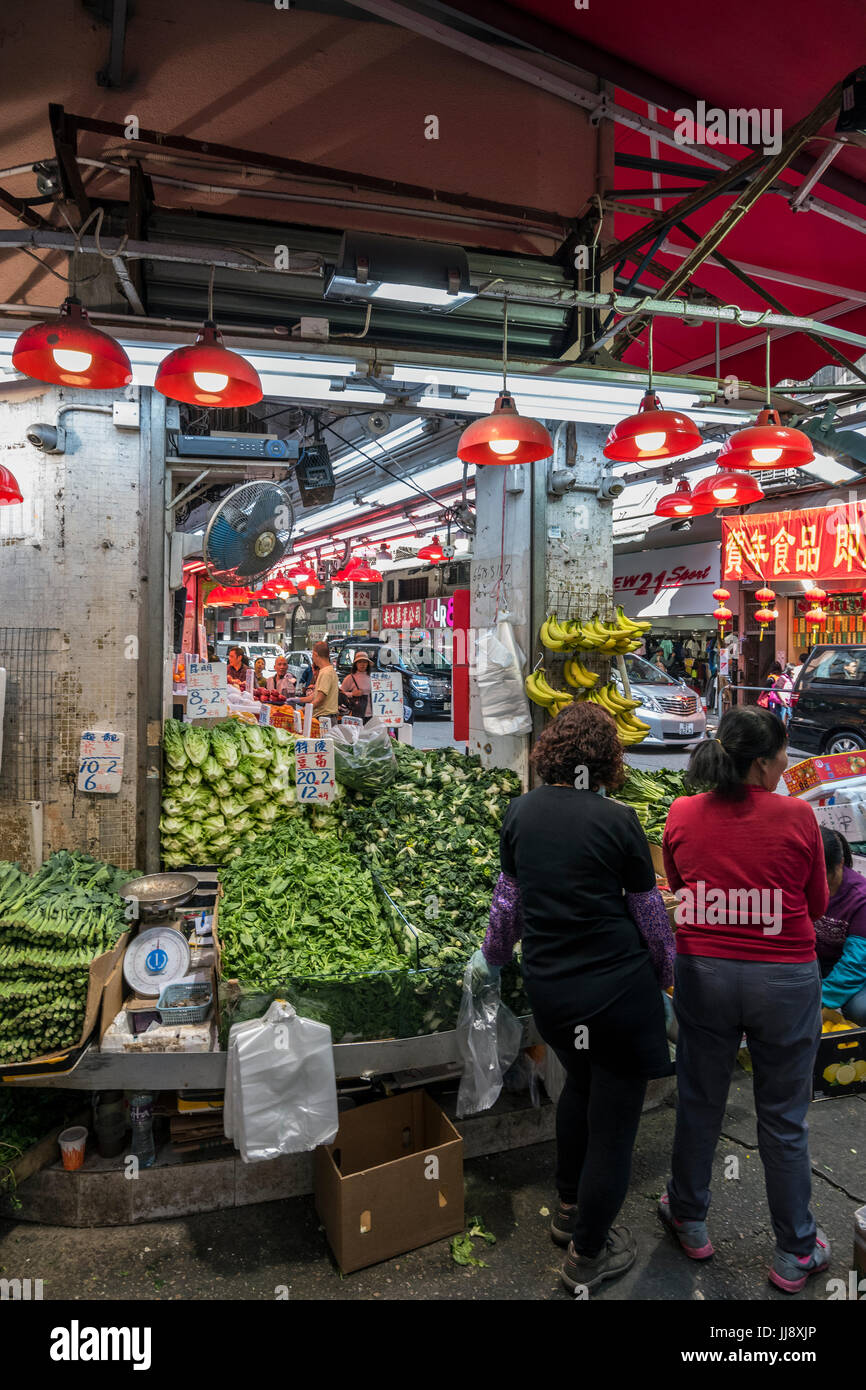 Obst und Gemüse Stall, Wan Chai, Hong Kong Stockfoto