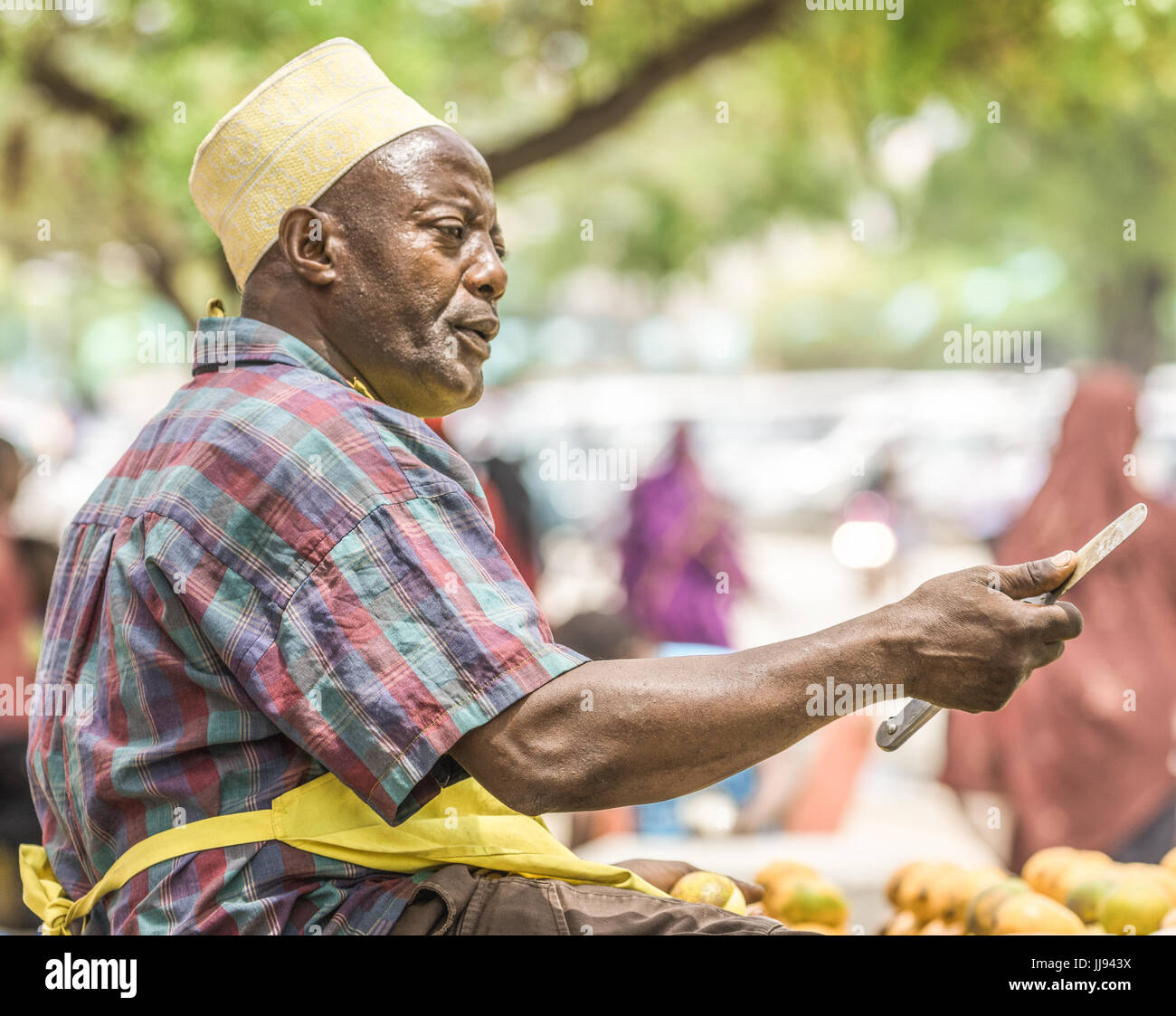 Obst Verkäufer in Sansibar Stockfoto