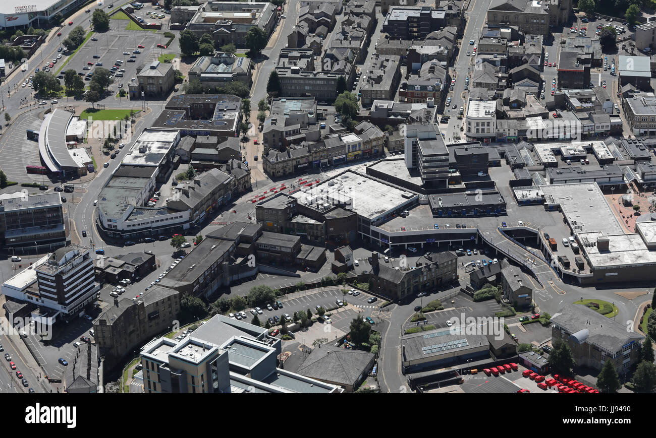 Luftaufnahme des Stadtzentrums Burnley, Lancashire, UK Stockfoto