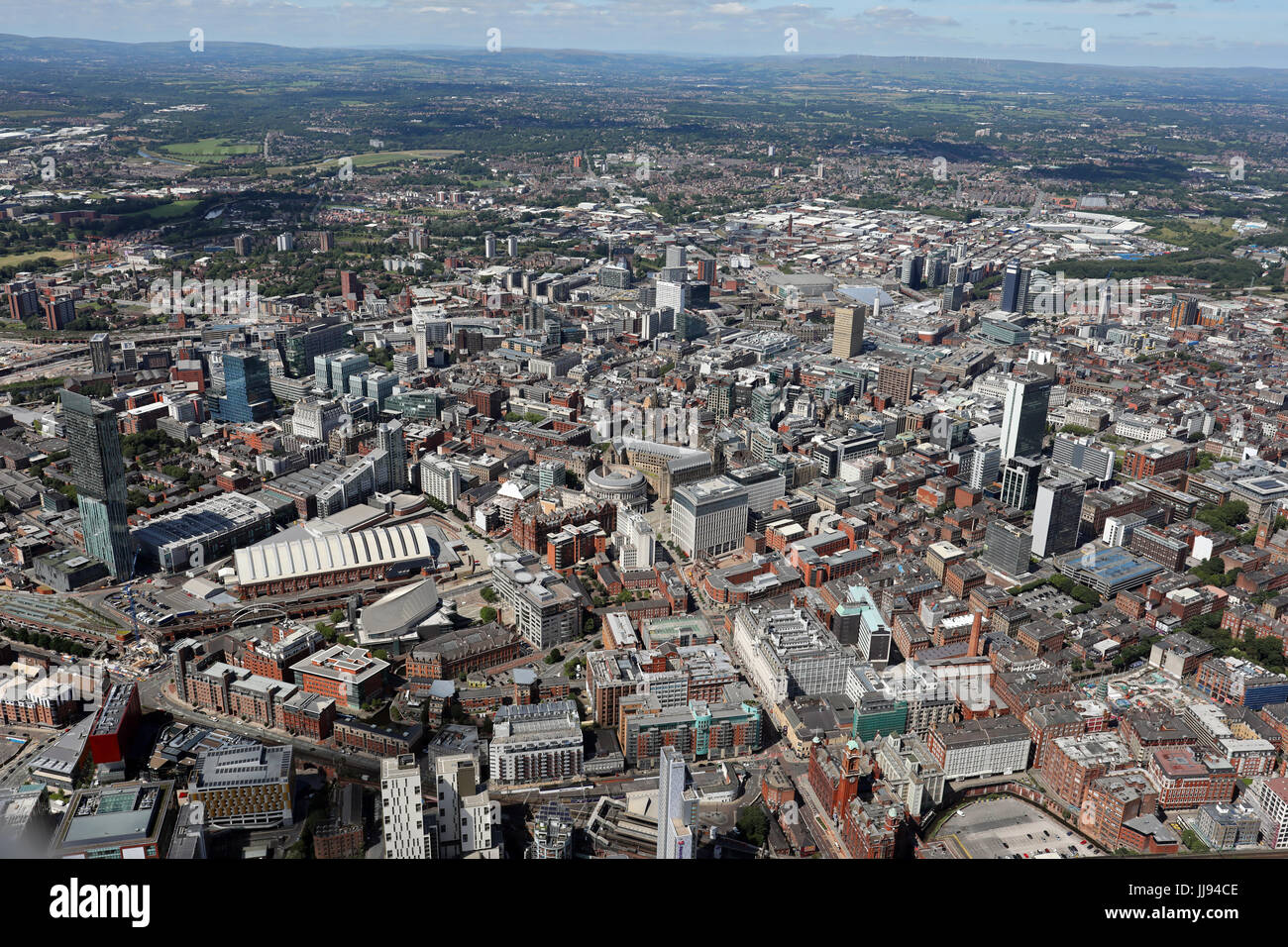 Luftaufnahme des Stadtzentrum von Manchester, UK Stockfoto