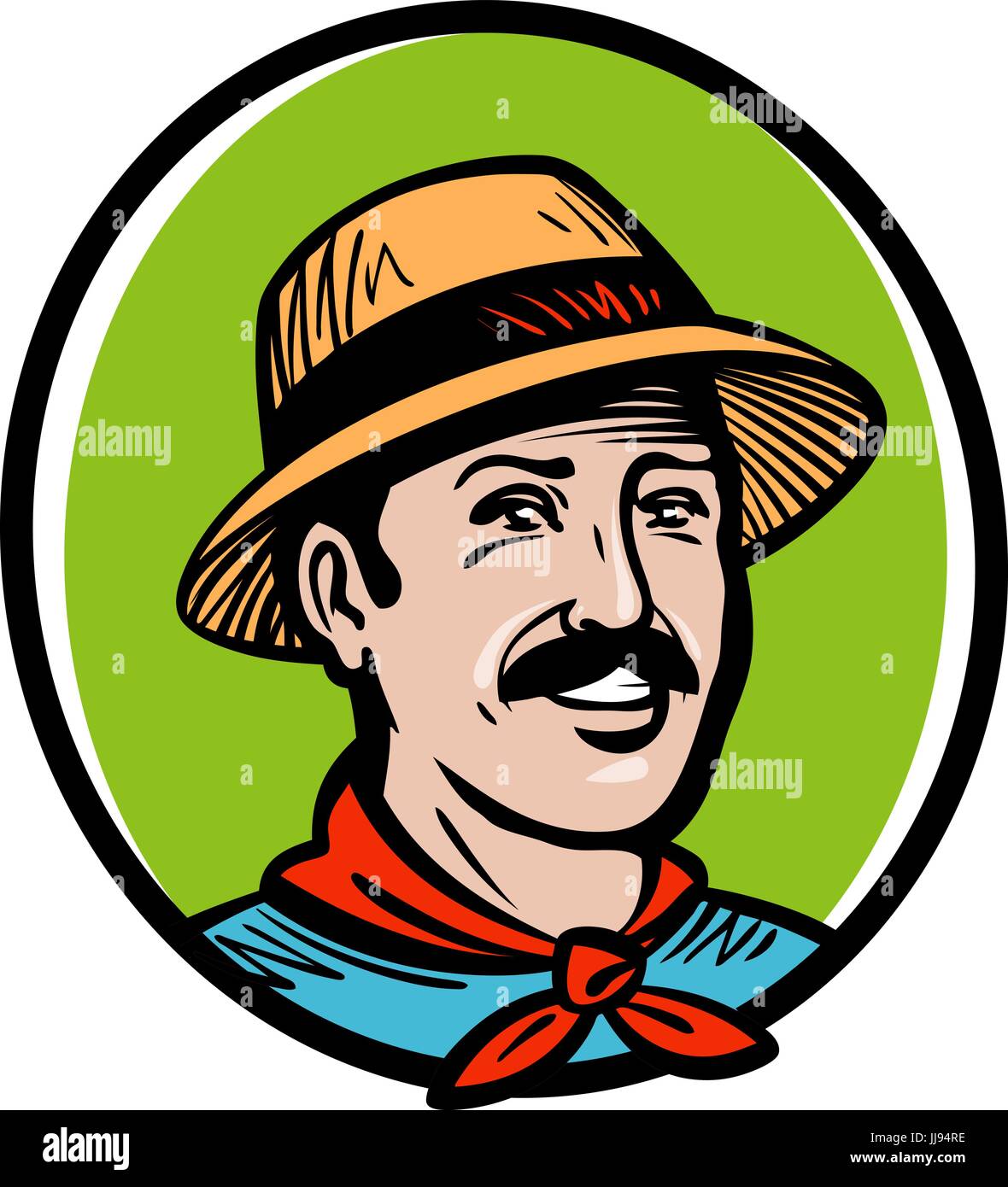 Bauer, Gärtner-Logo. Bauernhof Produkt, Landwirtschaft, Gartenbau, Gartenbau, Landwirtschaft Label oder Symbol. Cartoon-Vektor-illustration Stock Vektor
