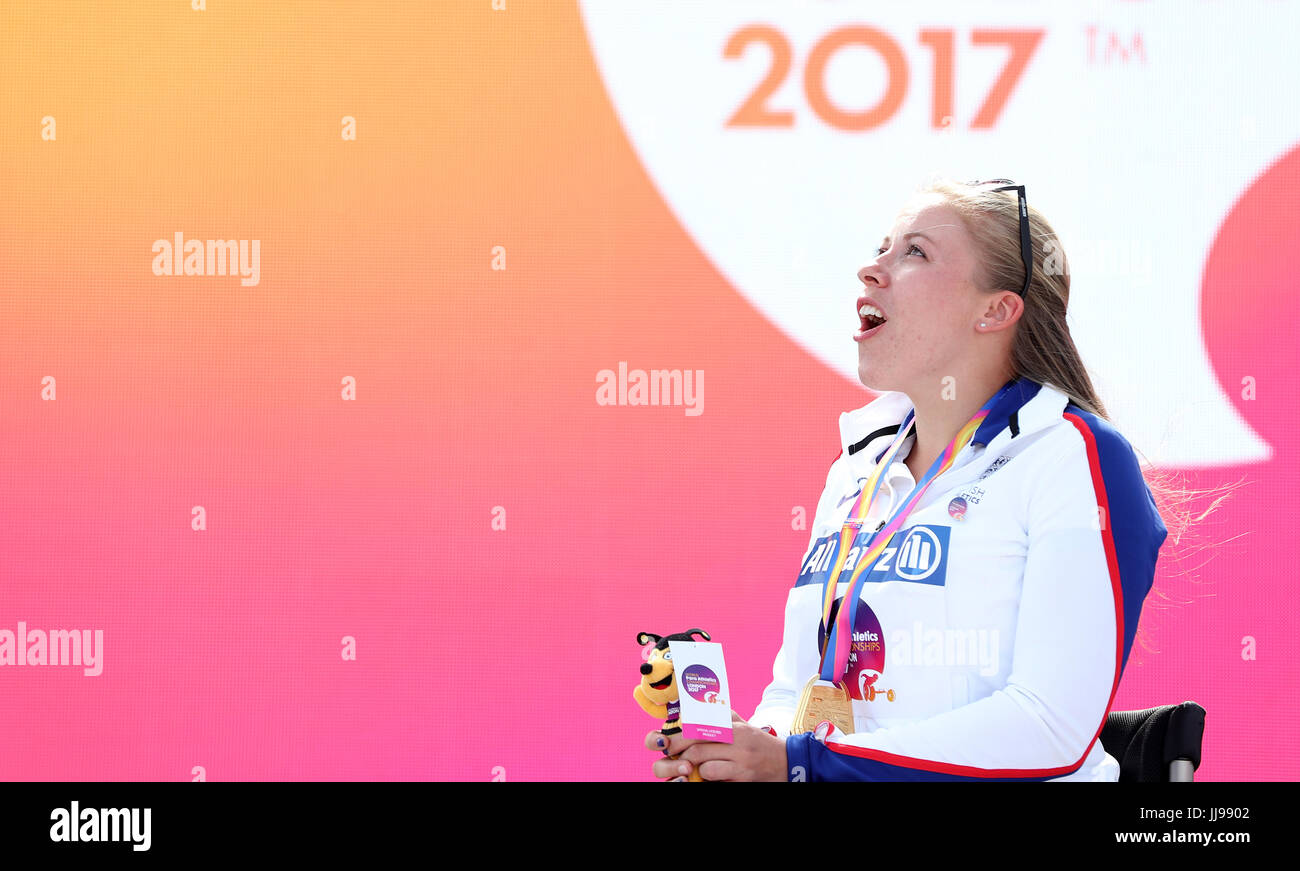 Großbritanniens Hannah mit ihrer Goldmedaille nach den Frauen T34 800m Finale Tag fünf der 2017 Para Leichtathletik Weltmeisterschaften im London Stadium Cockroft. Stockfoto