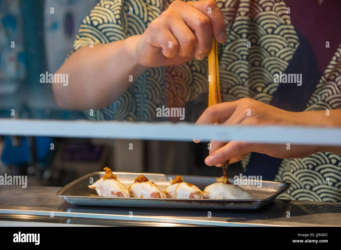 Sushi auf Jones in die Bowery Markt, NOHO, Manhattan, New York City Stockfoto