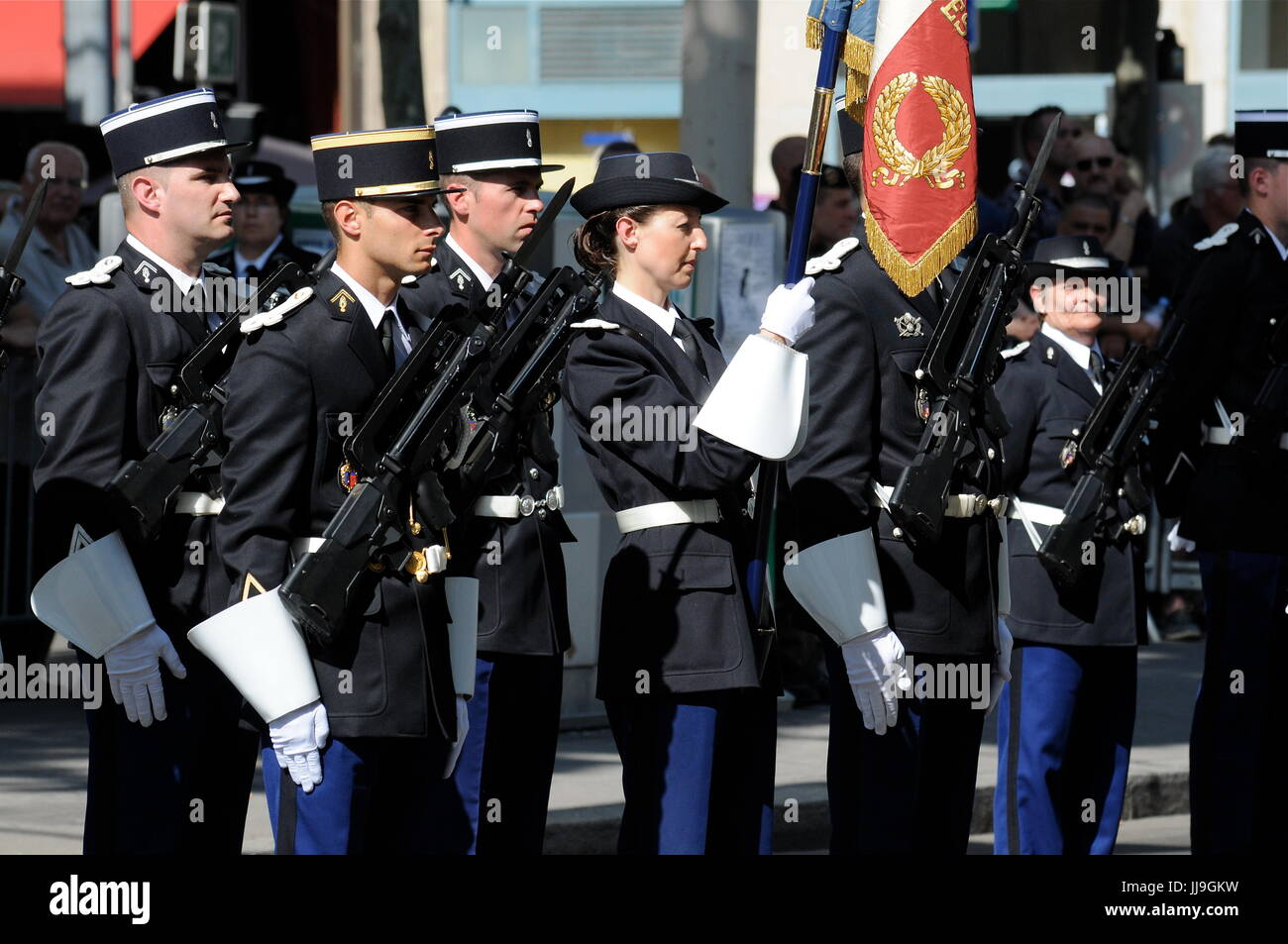 Eine Militärparade feiert Tag der Bastille, in Lyon (Frankreich) Stockfoto