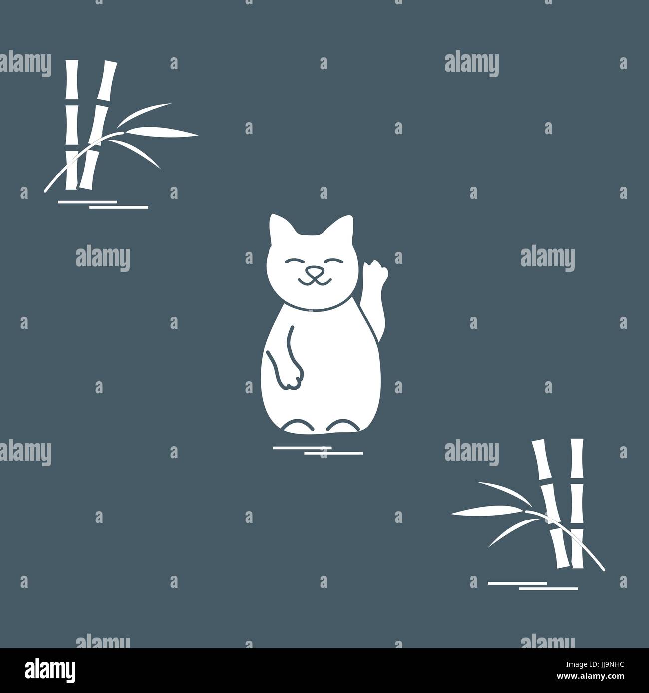 Stilisierte Ikone der japanischen glückliche Katze Maneki Neko. Reisen und Freizeit. Design für Banner, Poster oder Druck. Stock Vektor