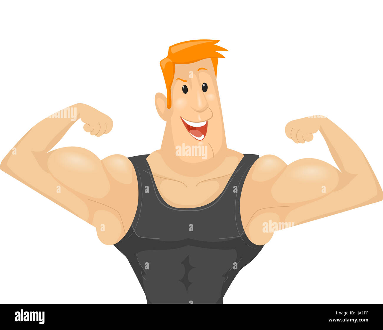 Fitness-Beispiel für ein muskulöser Mann in einem schwarzen Tank-Top beugen seinen Bizeps um seine Muskeln zu zeigen Stockfoto