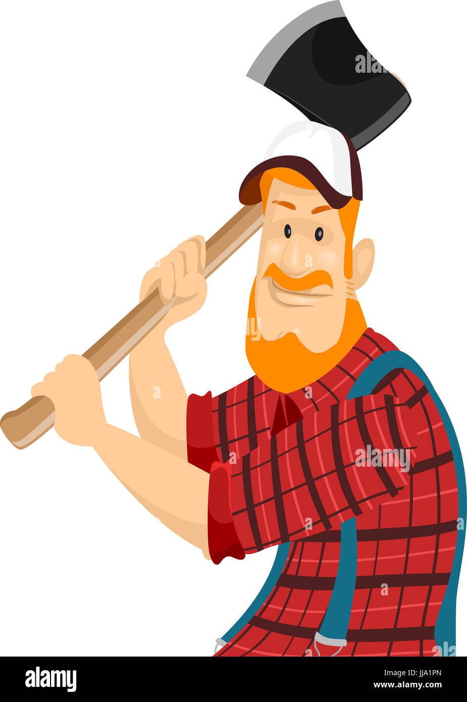 Illustration des bärtigen kaukasischen Holzfäller in einer Kappe und kariertes Hemd Axt schwingen Stockfoto Illustration des bärtigen kaukasischen Holzfäller in einer Kappe und kariertes Hemd Axt schwingen Stockfoto