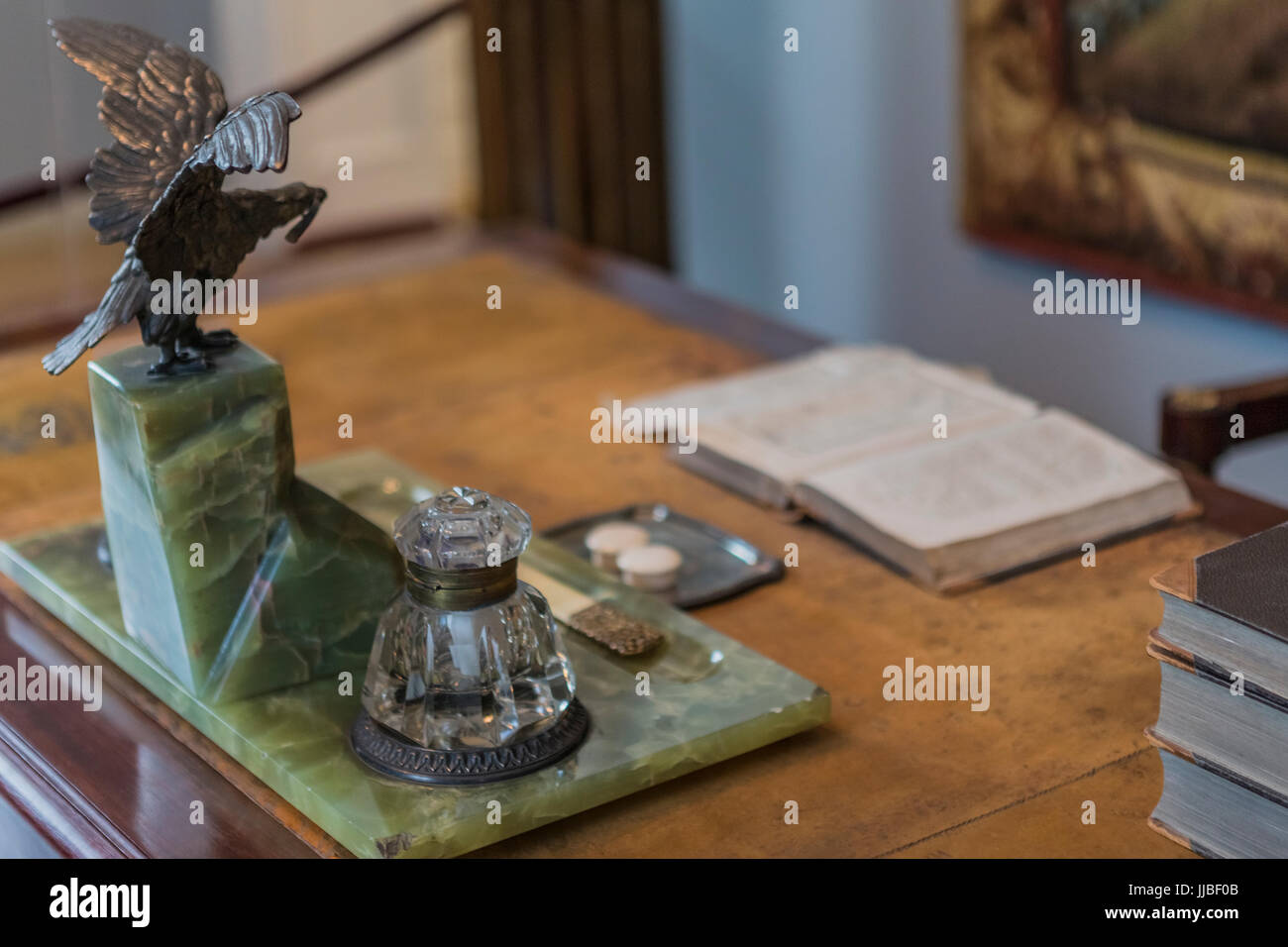 Exponate aus dem Bernsteinmuseum, Insekten in Bernstein, Palanga, Litauen eingefroren. Stockfoto