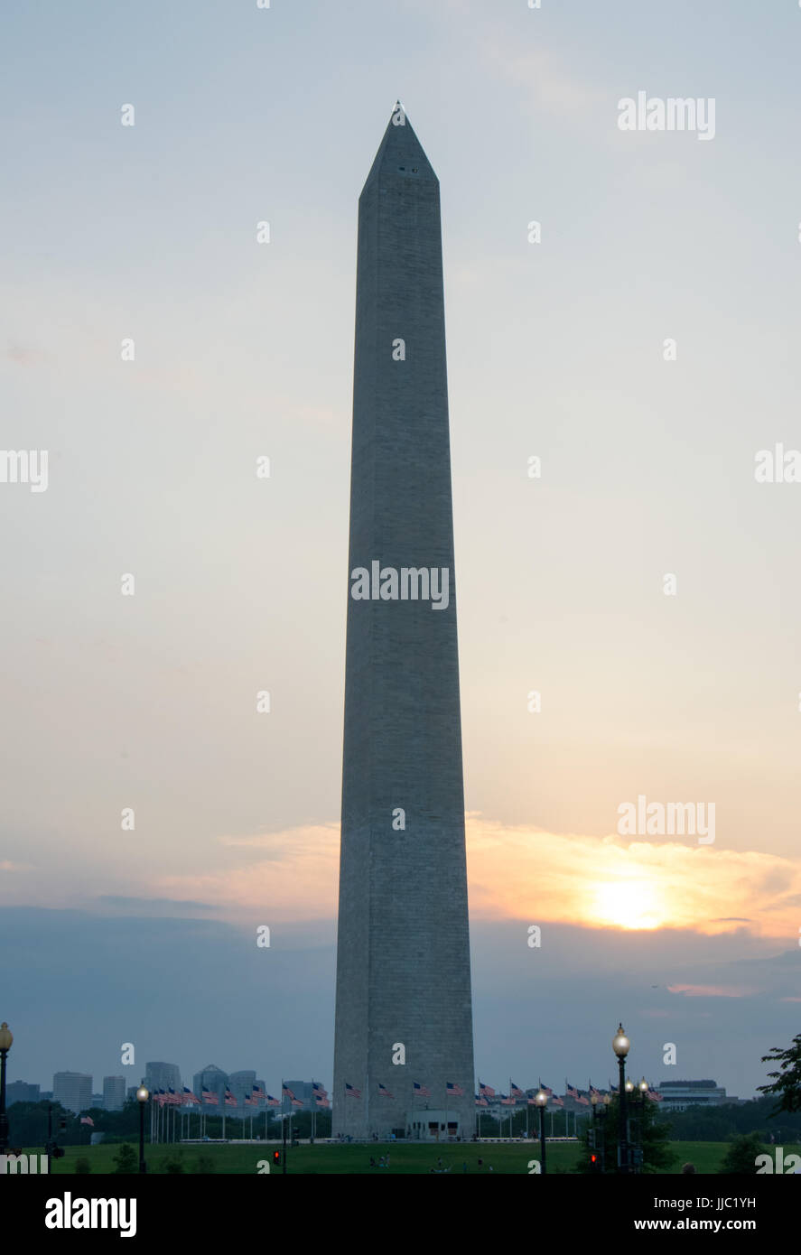 Washington DC Monument bei Sonnenuntergang Stockfoto