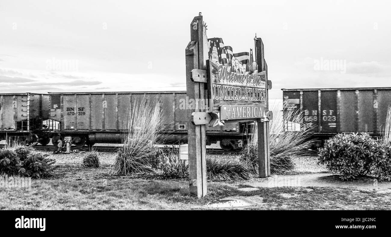 Herzlich Willkommen Sie in den Vereinigten Staaten bei der US - kanadischen Grenze - BLAINE - WASHINGTON - 13. April 2017 Stockfoto
