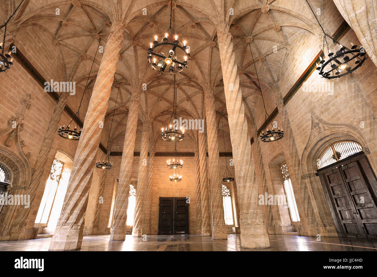 VALENCIA, Spanien - 24. Juli 2017: Die Llotja De La Seda ist ein spätgotischer valencianischen Stil bürgerlichen Bau und ist eine wichtigste touristische Attraktion. Stockfoto