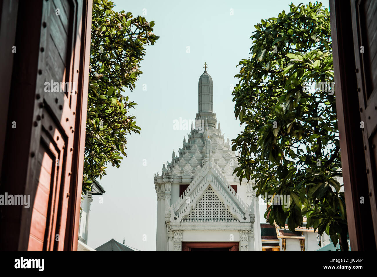 berühmte asiatische Reise Reiseziel Wat Phra Kaew und Palast aus äußeren Tag Zeit gut für Urlaub in Bangkok, Thailand. Stockfoto