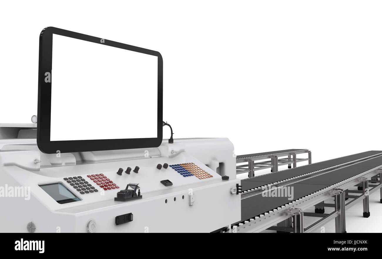 3D Rendering Display des Bedienfelds mit Roboterarme Stockfoto