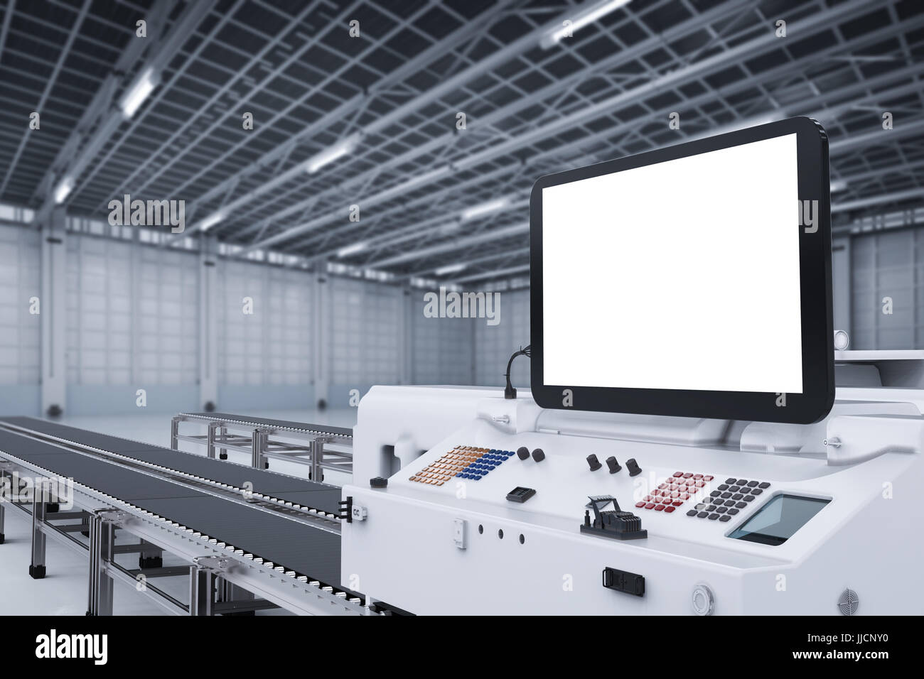 3D Rendering Display des Bedienfelds mit Roboterarme Stockfoto